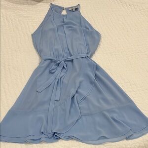 Naked Zebra Powder Blue Halter Tie-Waist Mini Dress